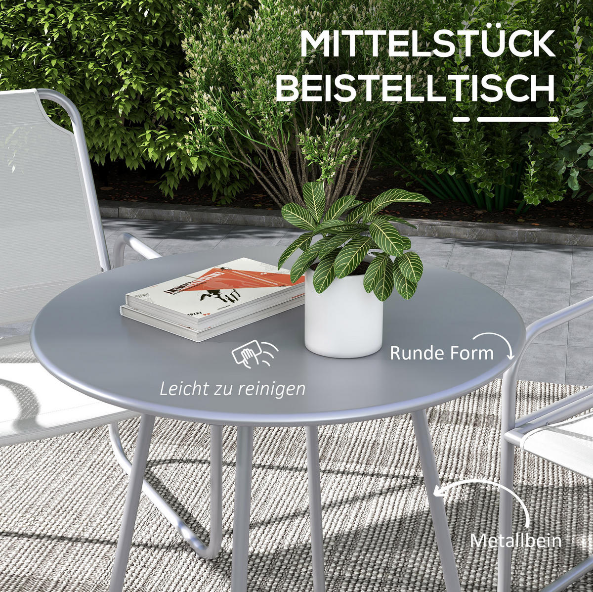 BISTRO-SET 3-teilig mit Tisch Ø60/72 cm und 2 Stühlen 63/57/82 cm, pulverbeschichtet und atmungsaktiv, Grau - Grau, Metall - Redom