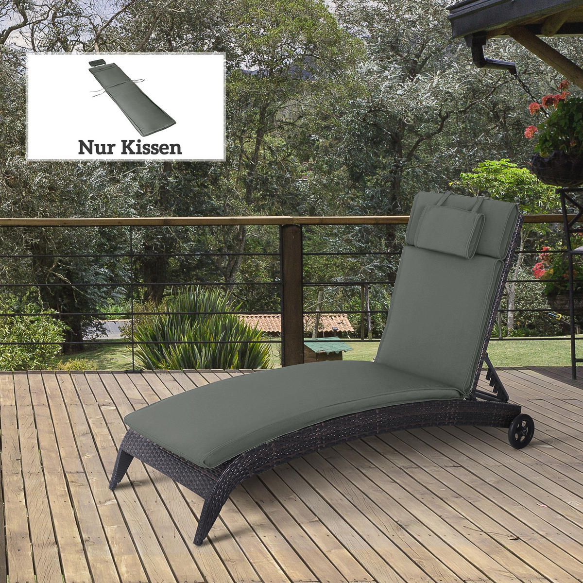 SITZKISSEN, Polyester, Baumwolle, Grau - Grau, Kunststoff (53/5/198cm) - Outsunny