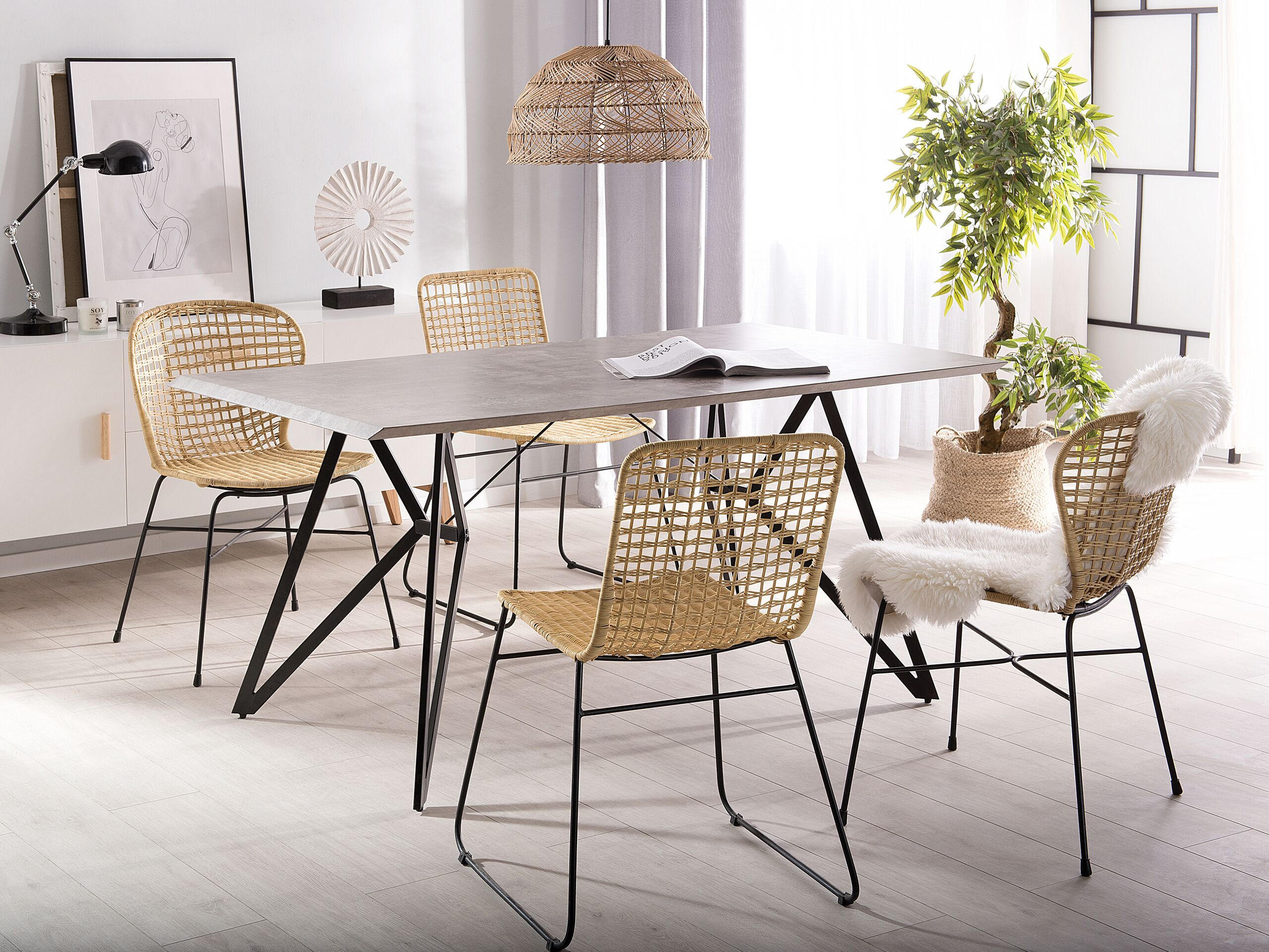 RATTANSTUHL 2er-Set Rattan Beige Elfros - Beige, Naturmaterialien/Metall (56/83/49cm) - Beliani