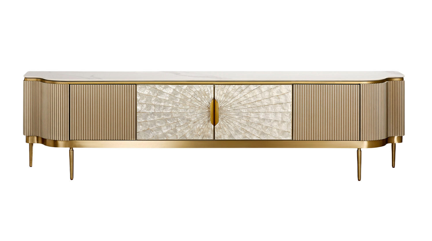 LOWBOARD LEOLA Cremeweiß Holz - Goldfarben/Creme, Holz/Metall (200/200cm) - KAWOLA