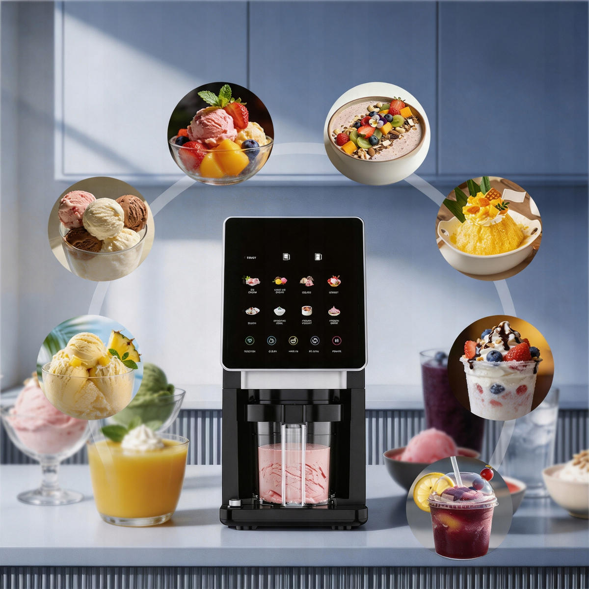 EISMASCHINE 10in1 Weiß 650 ml mit 3 Bechern Re-Spin Touchscreen - Schwarz, Kunststoff (15.7/37.6/33.5cm)
