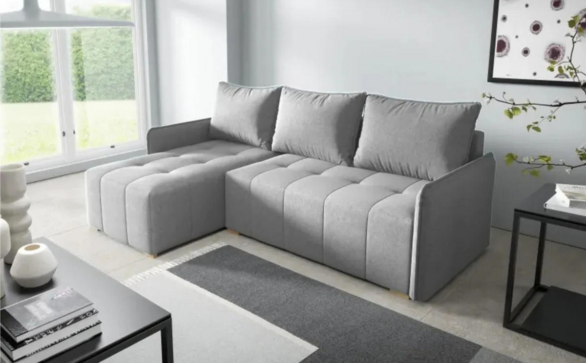ECKSOFA GREND, L-Form mit Schlaffunktion und Bettkasten, Grau, links, Veloursstoff - Grau, Textil (210/140cm) - Sepro Meble