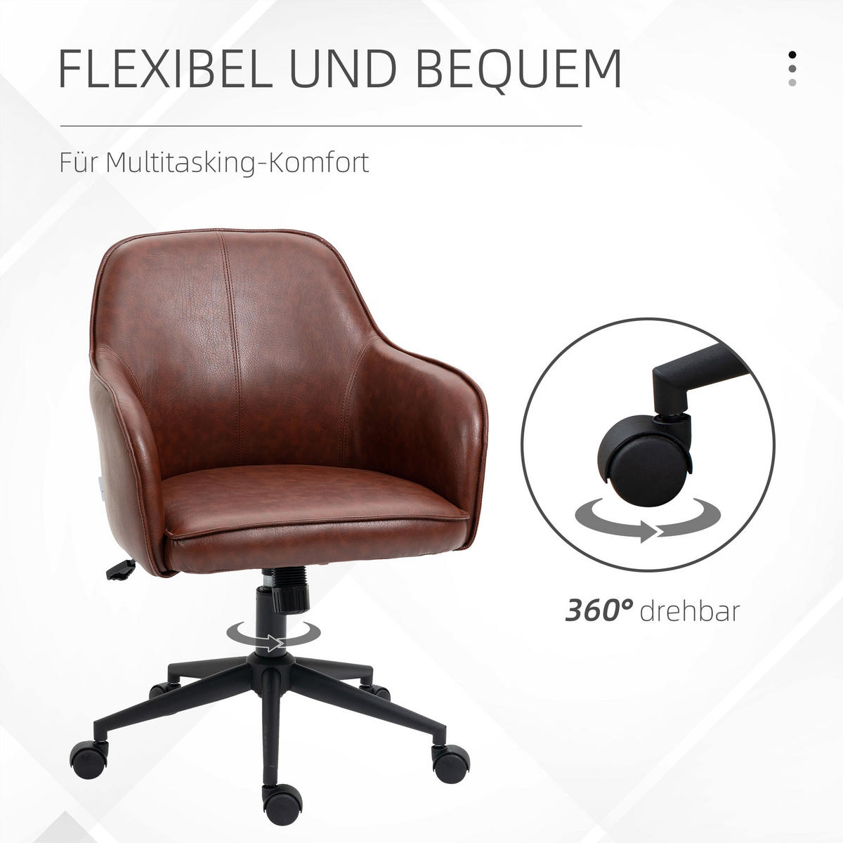 BÜROSTUHL mit Wippfunktion Höhenverstellbarer Schreibtischstuhl mit Rollen - Braun, Kunststoff (62/91/58.5cm) - Vinsetto