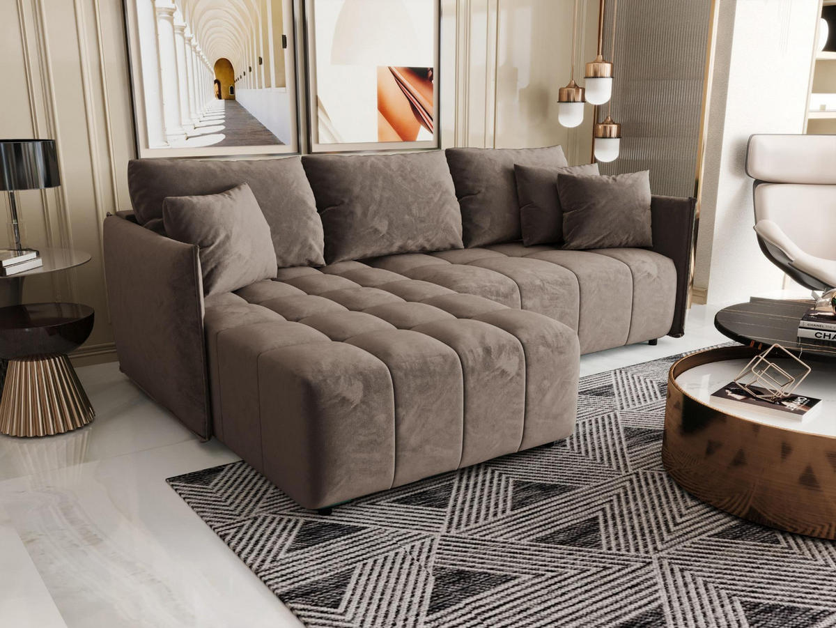 ECKSOFA mit Schlaffunktion ONIL L Monolith 15 Links - Braun, Textil (245/175cm) - Bedante