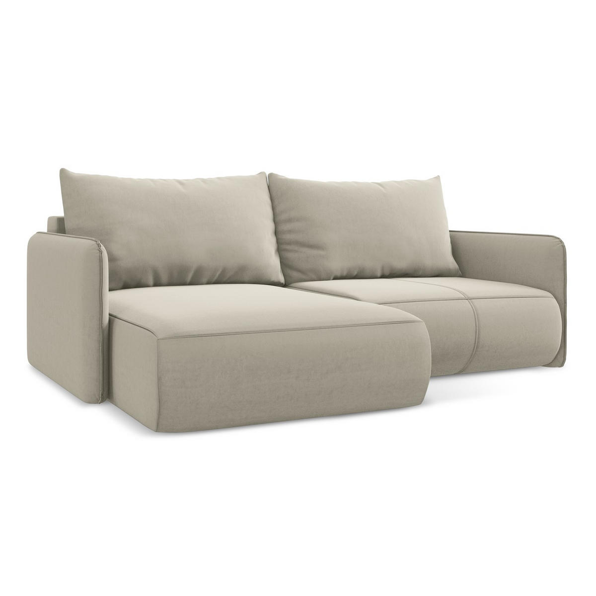ECKSOFA mit Schlaffunktion Samt Stoff Creme - Perlmutt/Creme, Kunststoff/Textil (148/207cm) - LaMiaSofa