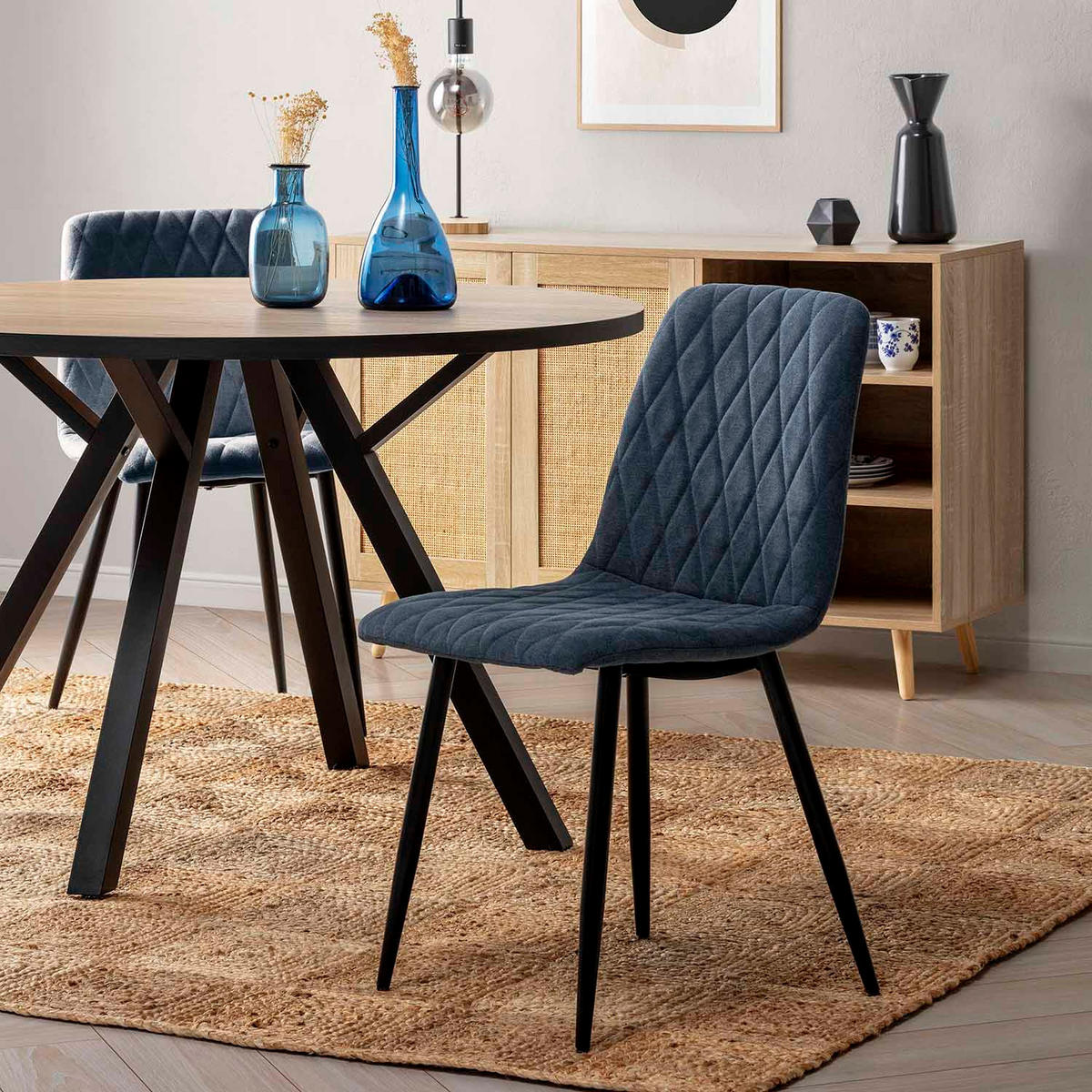 STUHL 4er-Set Abril blauer Stoff - Blau, Textil/Metall (45/84/56cm) - VS Venta-stock