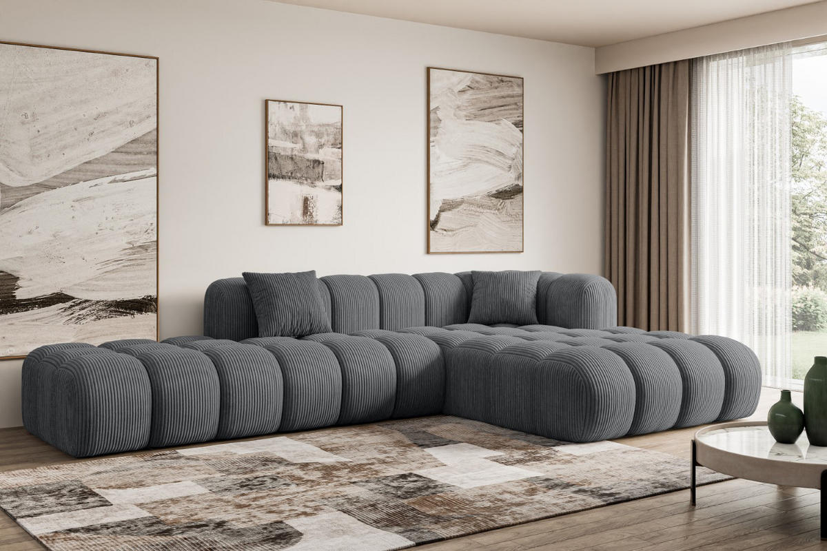 ECKSOFA Ottomane Rechts OLEA-L2 - 289x176x71 cm Dunkelgrau Cord - Dunkelgrau/Schwarz, Holzwerkstoff/Kunststoff (289/176cm) - ALTDECOR