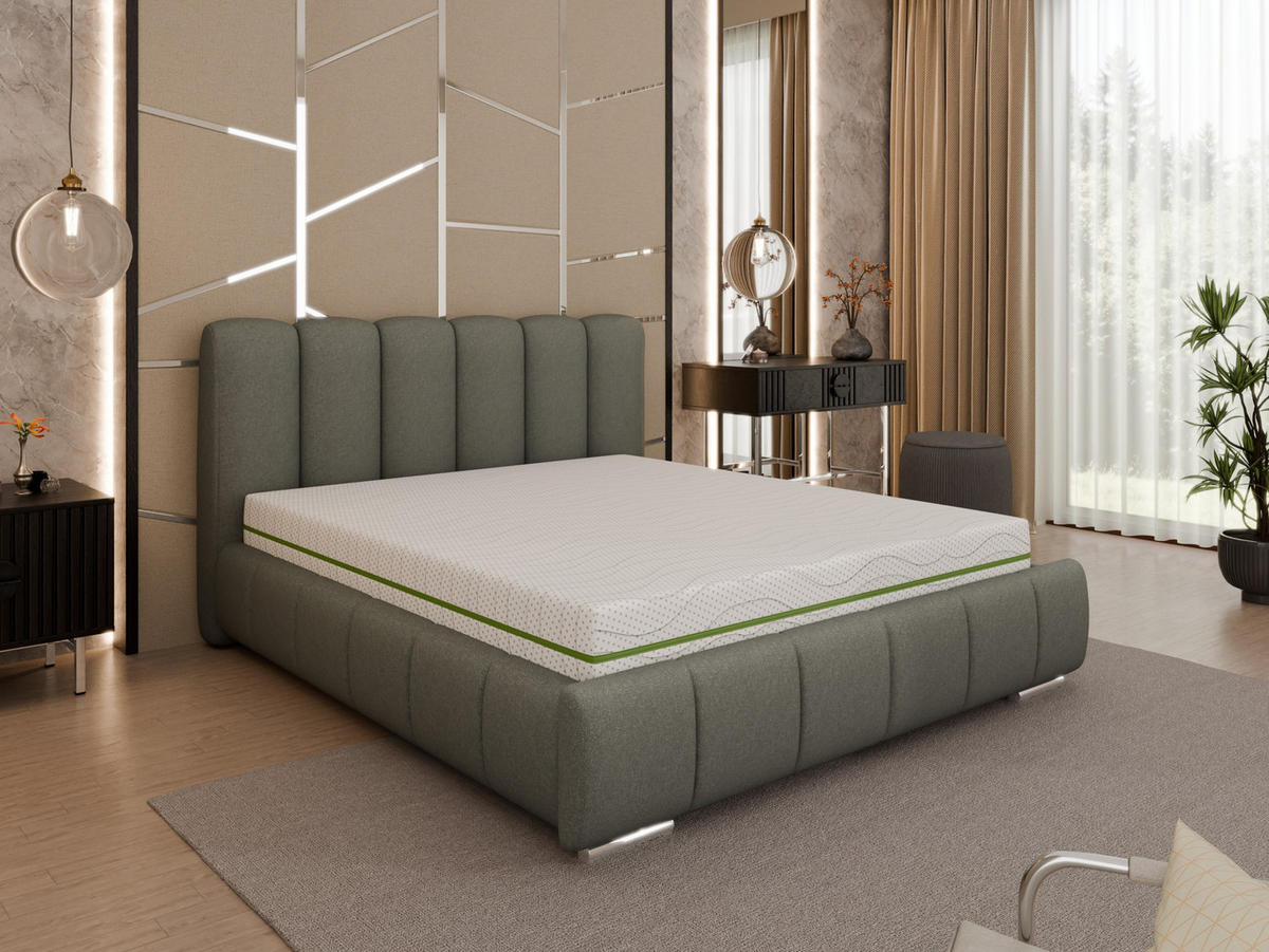 POLSTERBETT Zaira 160x200cm – Elegantes Polsterbett für modernen Wohnstil , ZONIERTE MULTI-TASCHEN-FEDERKERN (24cm), grau - Grau, Holz (160/200cm) - Homesy