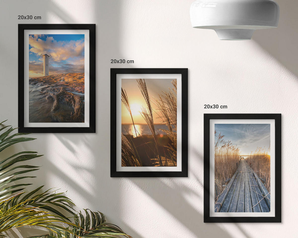 WANDBILDER 3er-Set - 20x30 cm Schwarzer Rahmen - Leuchtturm-Grassteg - Schwarz, Kunststoff (20/30cm) - ArtPrintCave