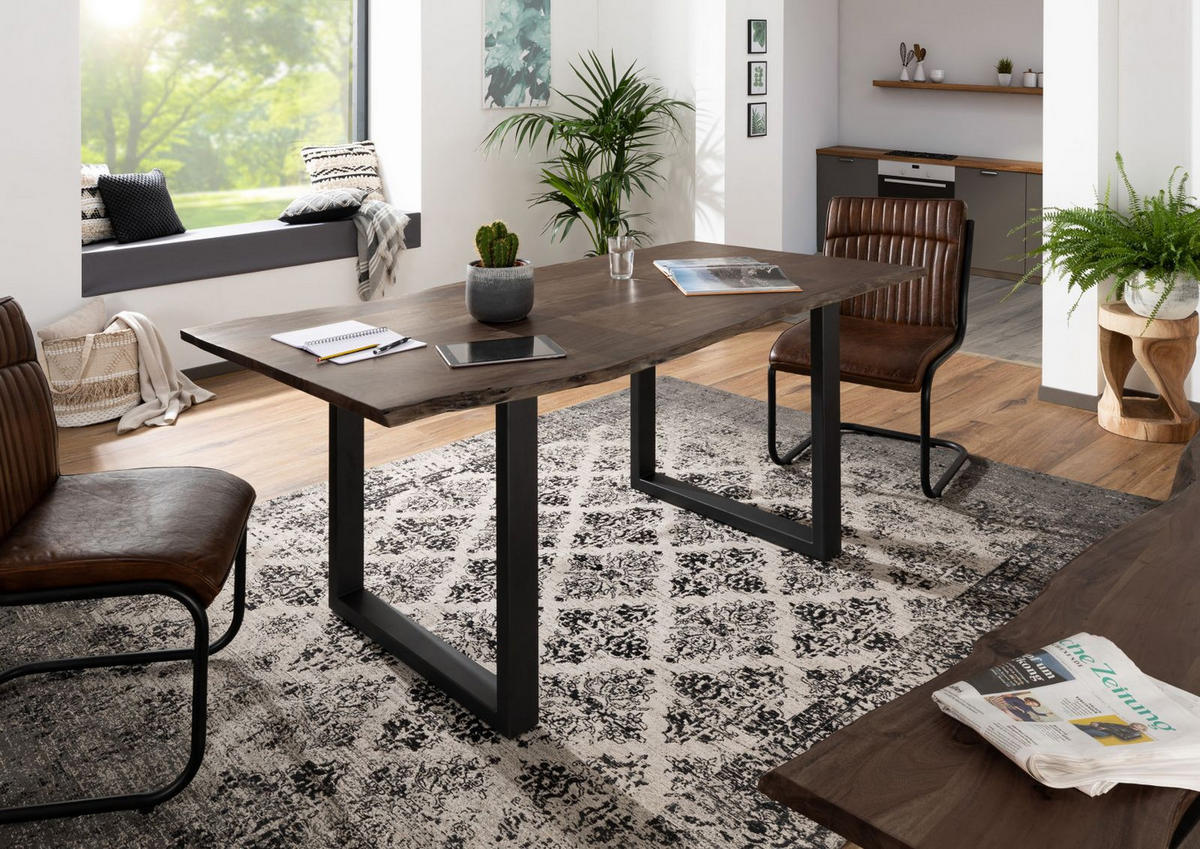 BAUMTISCH Akazie 160x90x76 grau Beine anthrazit matt FREEFORM 3 - Anthrazit/Grau, Holz (160/90/76cm) - Massivmoebel24