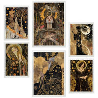 POSTER Set Mit 6 Tarotkarten Arcana Schwarz & Goldfarben A3 & A4 Weißer Rahmen - Weiß, Papier (29/3cm) - Nacnic