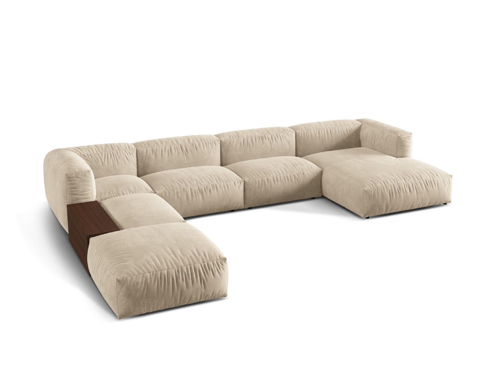PANORAMASOFA modular links Martina aus Samt leichtes beige 5 Sitzplätze - Creme, Textil (280/75/406cm) - Micadoni