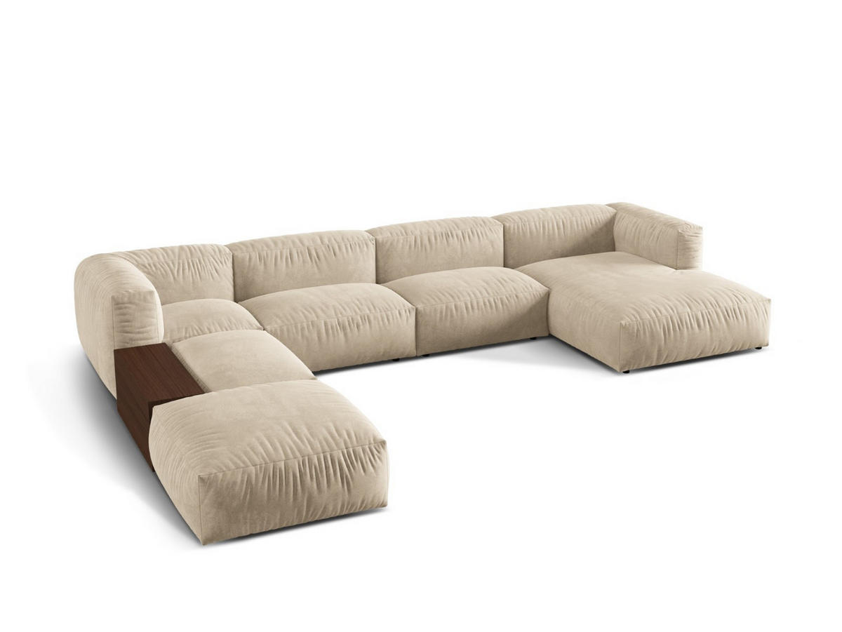 PANORAMASOFA modular links Martina aus Samt leichtes beige 5 Sitzplätze - Creme, Textil (280/75/406cm) - Micadoni