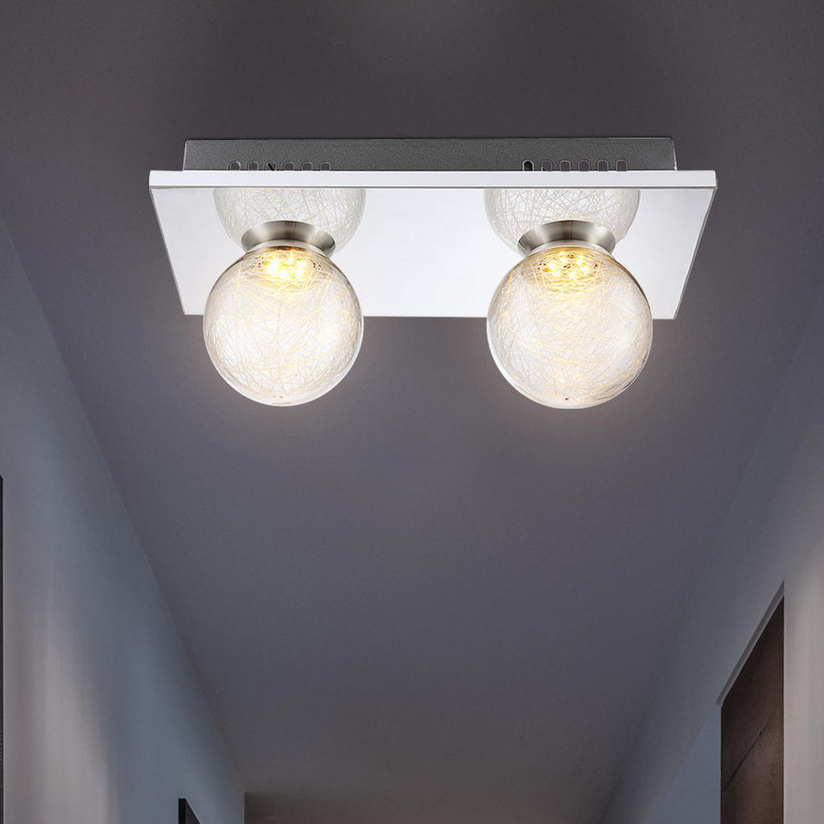 LED DECKENLEUCHTE Chrom Silber Glaskugel - Silberfarben, Glas (30/15/12.5cm) - Globo Lighting