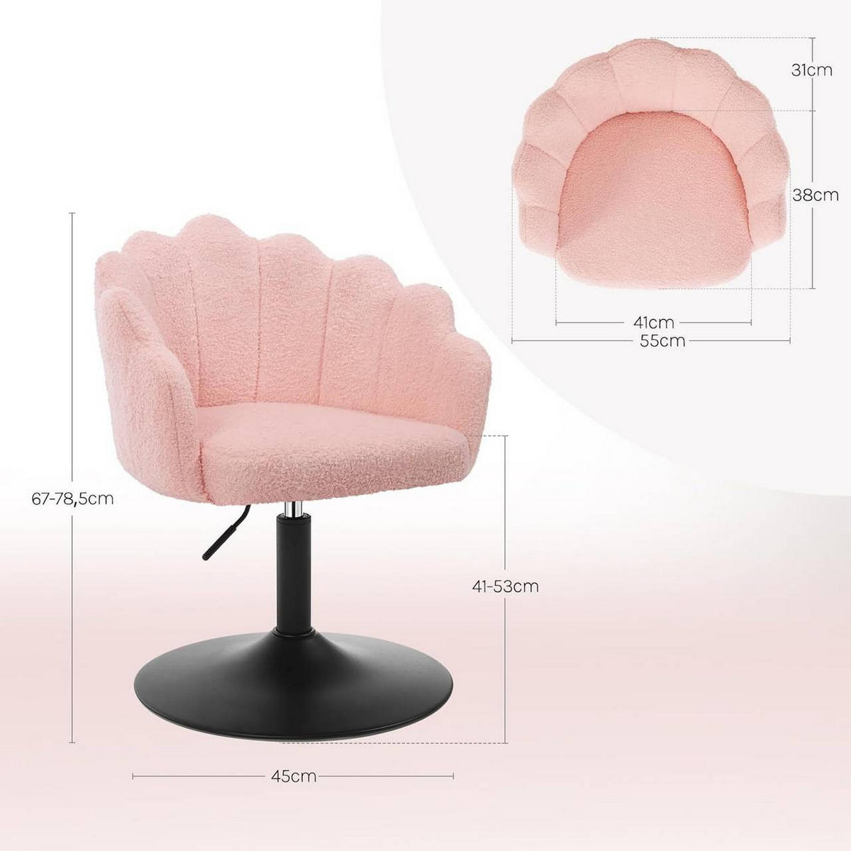 DREHSTUHL, Blumenform, Boucle-Stoff, Schminkstuhl, Rosa - Schwarz/Rosa, Textil/Metall (55/67/50cm) - Woltu