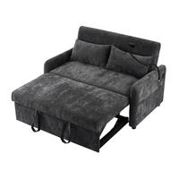 SCHLAFSOFA aus Chenille 129x76x81 cm Grau ausziehbar mit USB-Anschluss, verstellbarer Rückenlehne und Seitentaschen - Grau, Textil (76/81/129cm) - Modfu