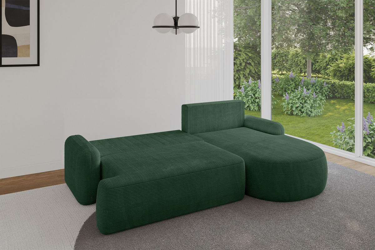 ECKSOFA mit Schlaffunktion und Bettkasten LIRA-L - 264x172x89 Grün - Grün, Holzwerkstoff/Textil (172/264cm) - ALTDECOR