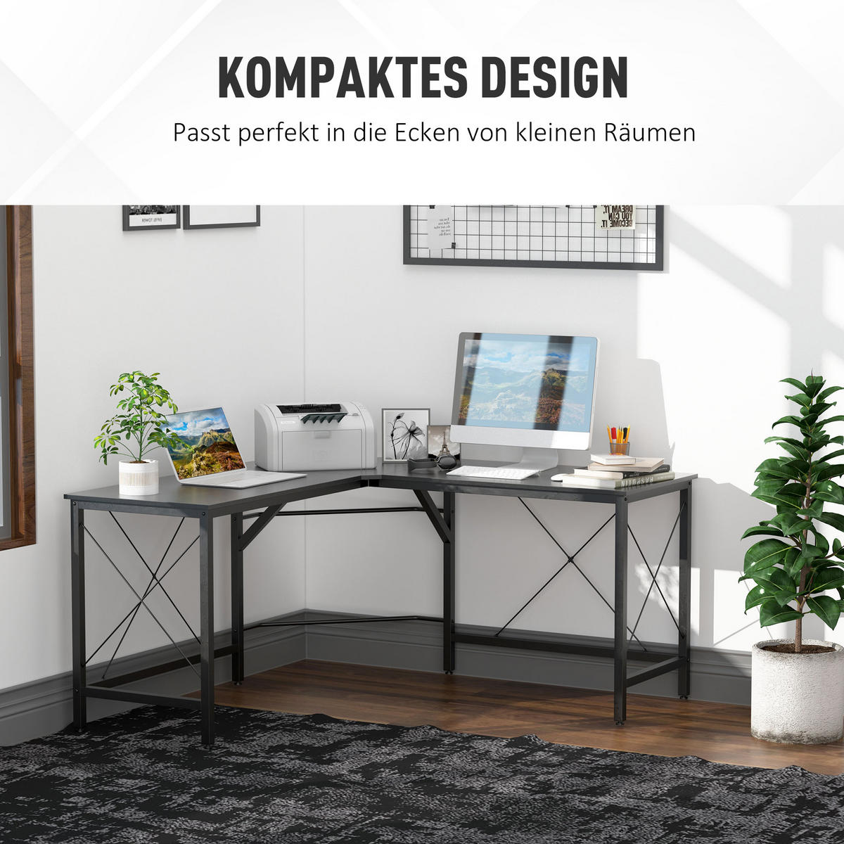 SCHREIBTISCH L-Form, MDF, Schwarz - Schwarz, Kunststoff (150/150/76cm) - HOMCOM