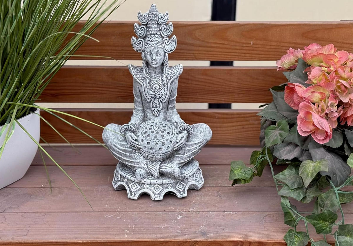 STEINFIGUR indische Göttin Sarasvati frostfest Steinguss massiv - Grau, Stein (12/28/12cm) - stoneandstyle