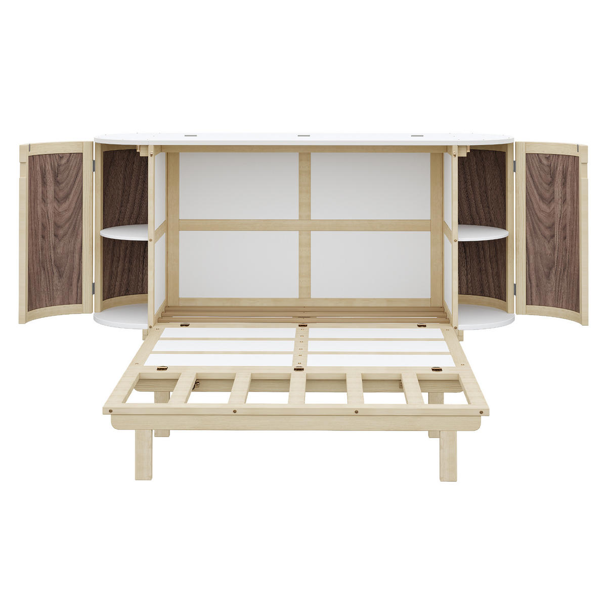 SCHRANKBETT 140/200 cm Holz geflochten mit praktischen Staufächern - Naturfarben, Holzwerkstoff (140/200cm) - OKWISH