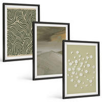 BILDER SET 3er Set - 40x60 cm Schwarzer Rahmen - Abstrakte florale Wellenmuster - Schwarz, Kunststoff (40/60cm) - TULUP
