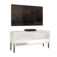 LOWBOARD RTV Schrank CALANTE 90 cm auf geraden schwarzen Beinen - Weiß Hochglanz/Schwarz, Holzwerkstoff/Metall (90/44/35cm) - Lookway