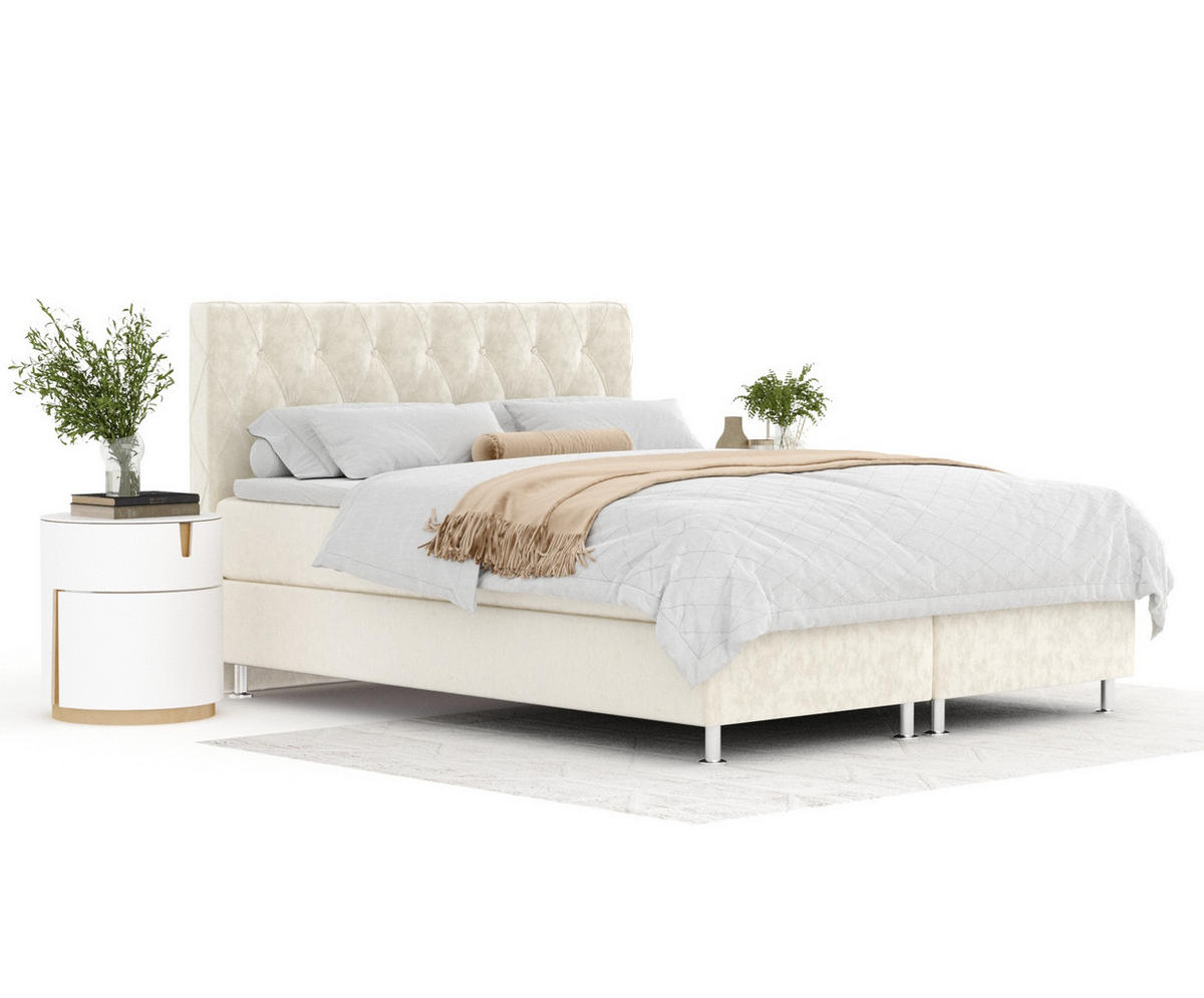 BOXSPRINGBETT Otus Creme 180/200 cm mit Latex-Topper - Silberfarben/Creme, Holz/Holzwerkstoff (180/200cm) - Maison de Reve