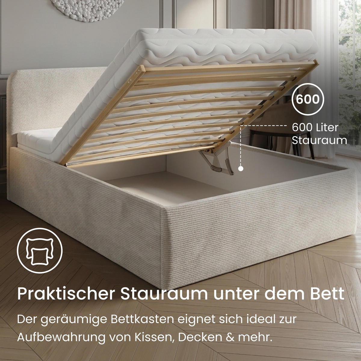 POSLTERBETT mit Bonnell-Matratze 120x200 cm in Hellbeige - Beige, Holzwerkstoff/Textil (120/200cm) - Home Collective