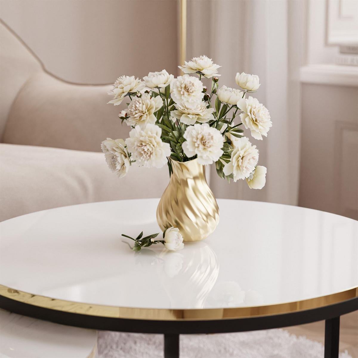 COUCHTISCH SOLEIL 2in1, rund und glänzend, Schwarz Gestell - Schwarz, Holzwerkstoff (70/70/48cm) - Lookway