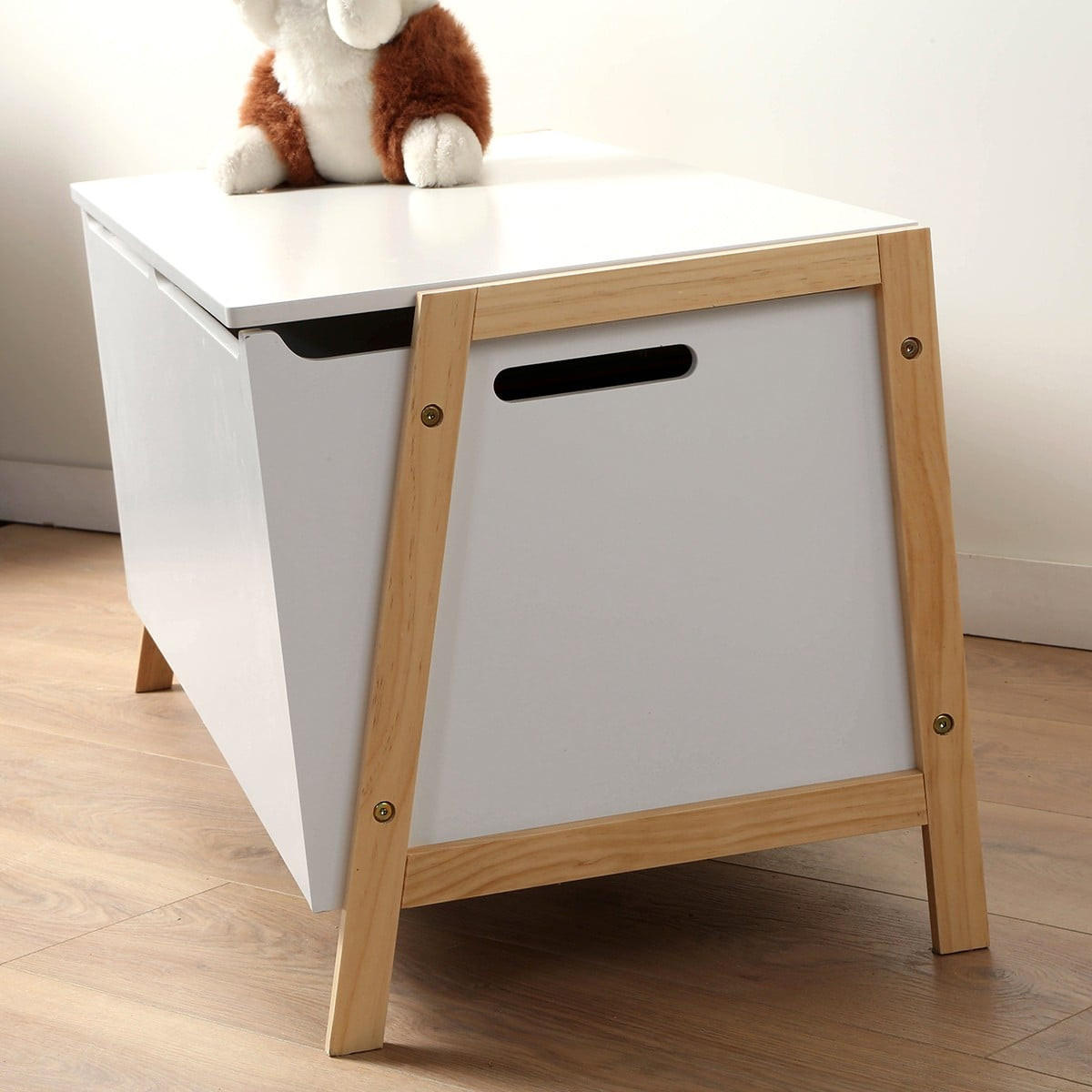 AUFBEWAHRUNGSTRUHE mit 2 Fächern für Kinder 99/40/43 cm - Weiß, Holzwerkstoff (40/43/48cm) - Calicosy