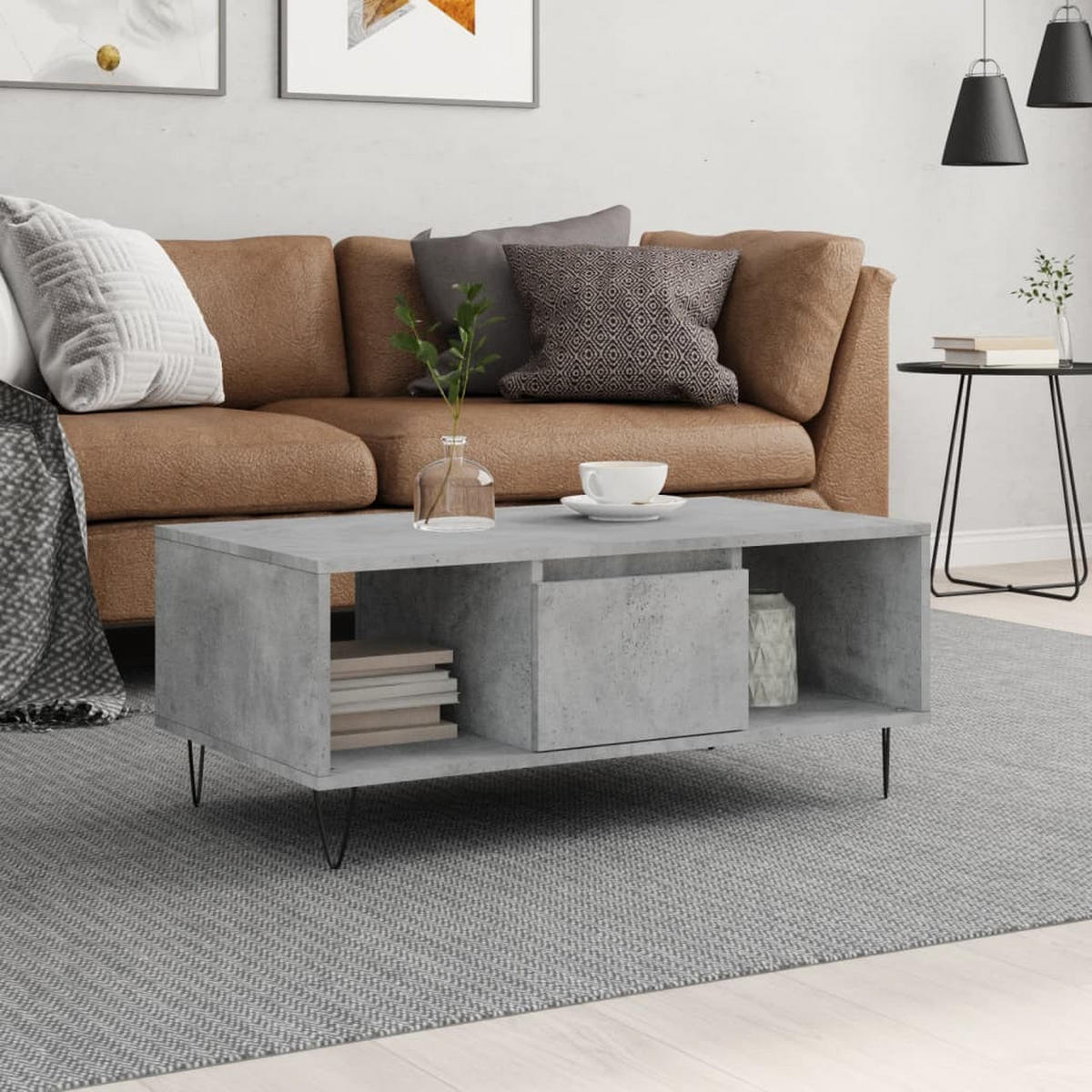 COUCHTISCH Betongrau 90x50x36,5 cm Holzwerkstoff - Grau, Holzwerkstoff (50/90/36.5cm) - furnicato