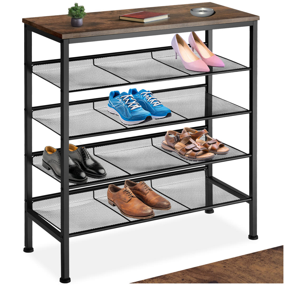 SCHUHREGAL Bournemouth,75,5 x 30,5 x 85,5 cm,Industrial Holz dunkel, rustikal - Rostfarben, Holz (30.5/85.5/75.5cm) - tectake