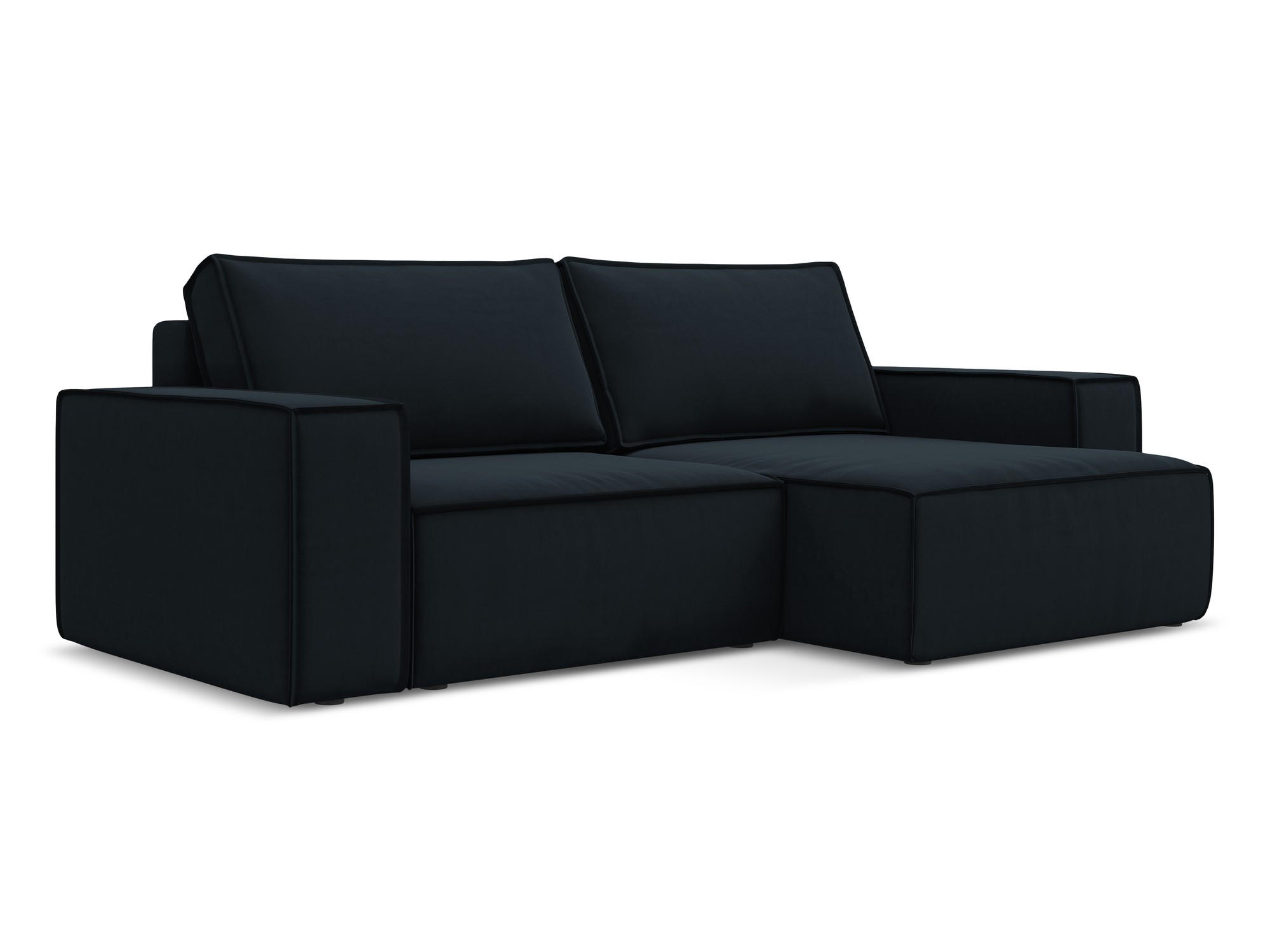 ECKSOFA mit Schlaffunktion Samt Stoff Blau - Blau/Schwarz, Kunststoff/Textil (257/148cm) - Makamii