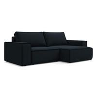 ECKSOFA mit Schlaffunktion Samt Stoff Blau - Blau/Schwarz, Kunststoff/Textil (257/148cm) - Makamii
