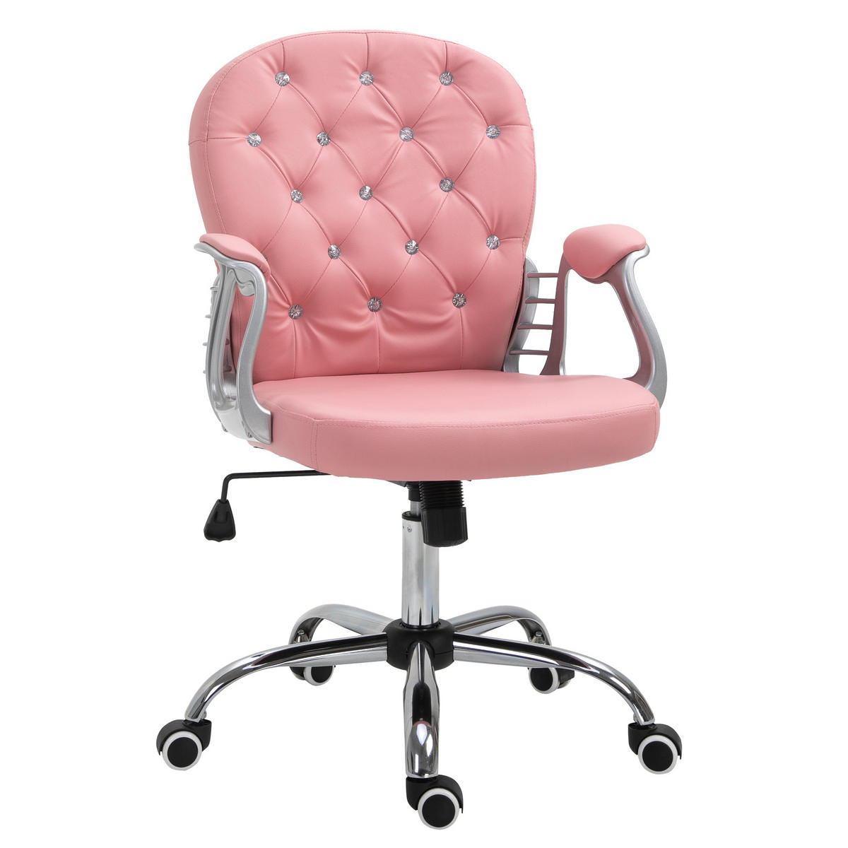 BÜROSTUHL DE-05064 Höhenverstellbar, Kunstlederoptik & Diamantknöpfe Rosa - Rosa, Metall (60.5/103/59.5cm) - ComfortXL