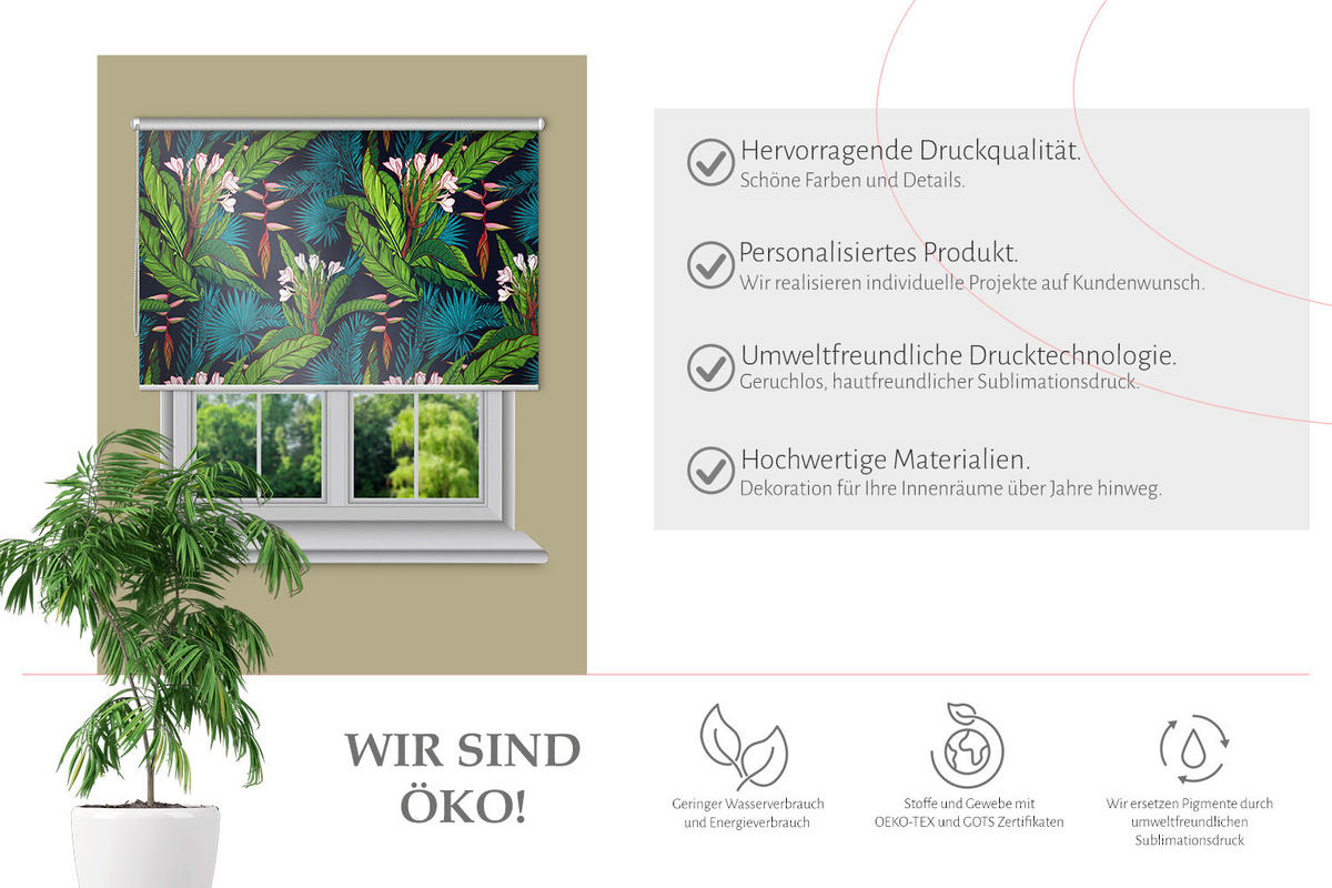VERDUNKELUNGSROLLO 70x140 cm Tropische Blätter - Blau, Textil (70/140cm) - TULUP