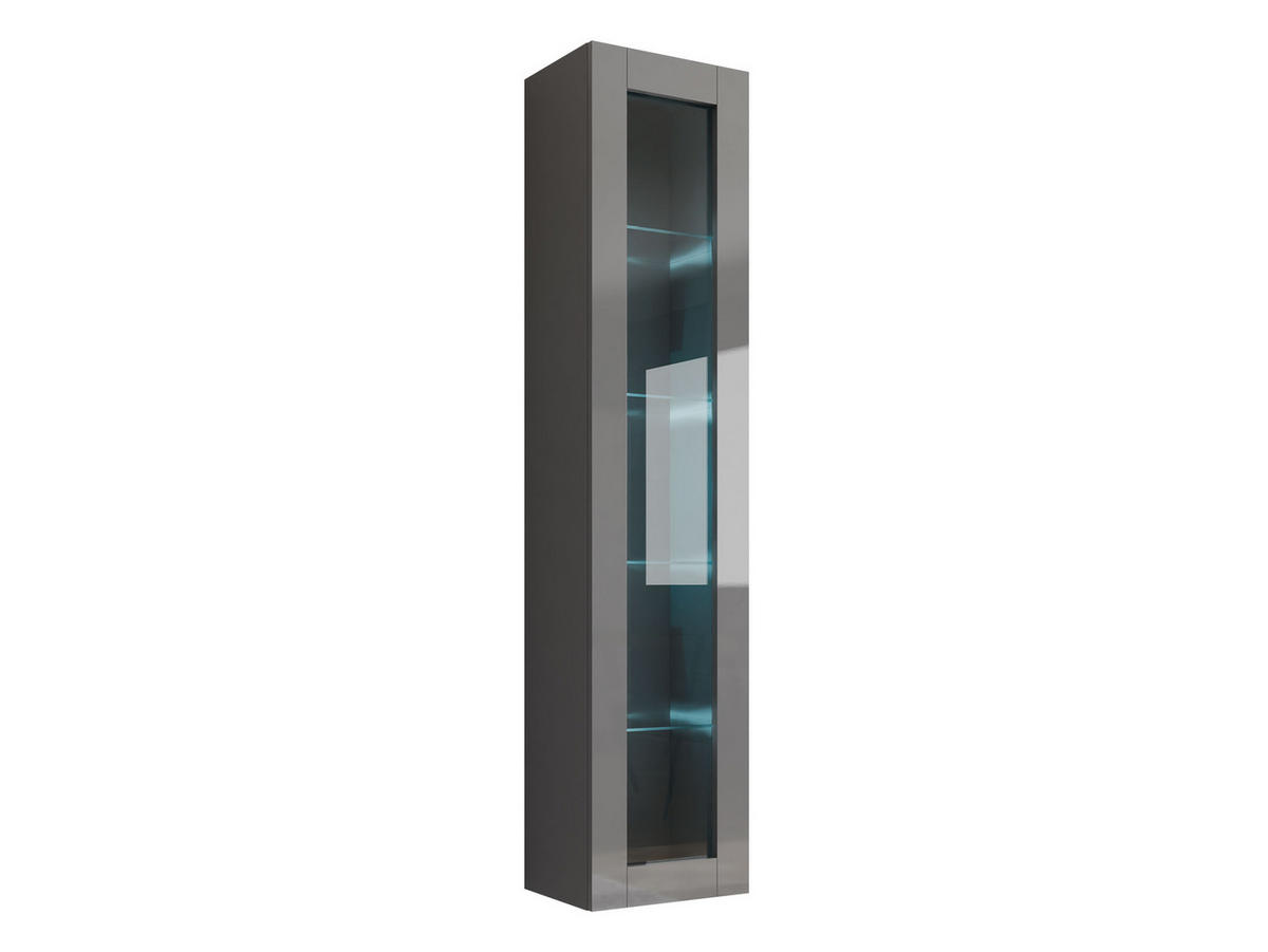 HÄNGEVITRINE 180 Vigo Glas mit blauer LED Beleuchtung - Grau, Holzwerkstoff (40/180/30cm) - MIRJAN24
