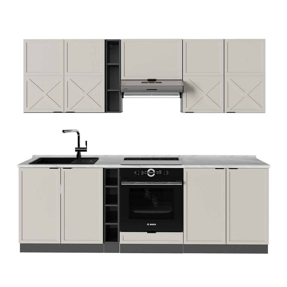 KÜCHENZEILE Fame-Line GrauBeige/Anthrazit 235 cm, AP Marmor - Anthrazit/Grau, Holzwerkstoff (235/81.6/60cm) - Vicco