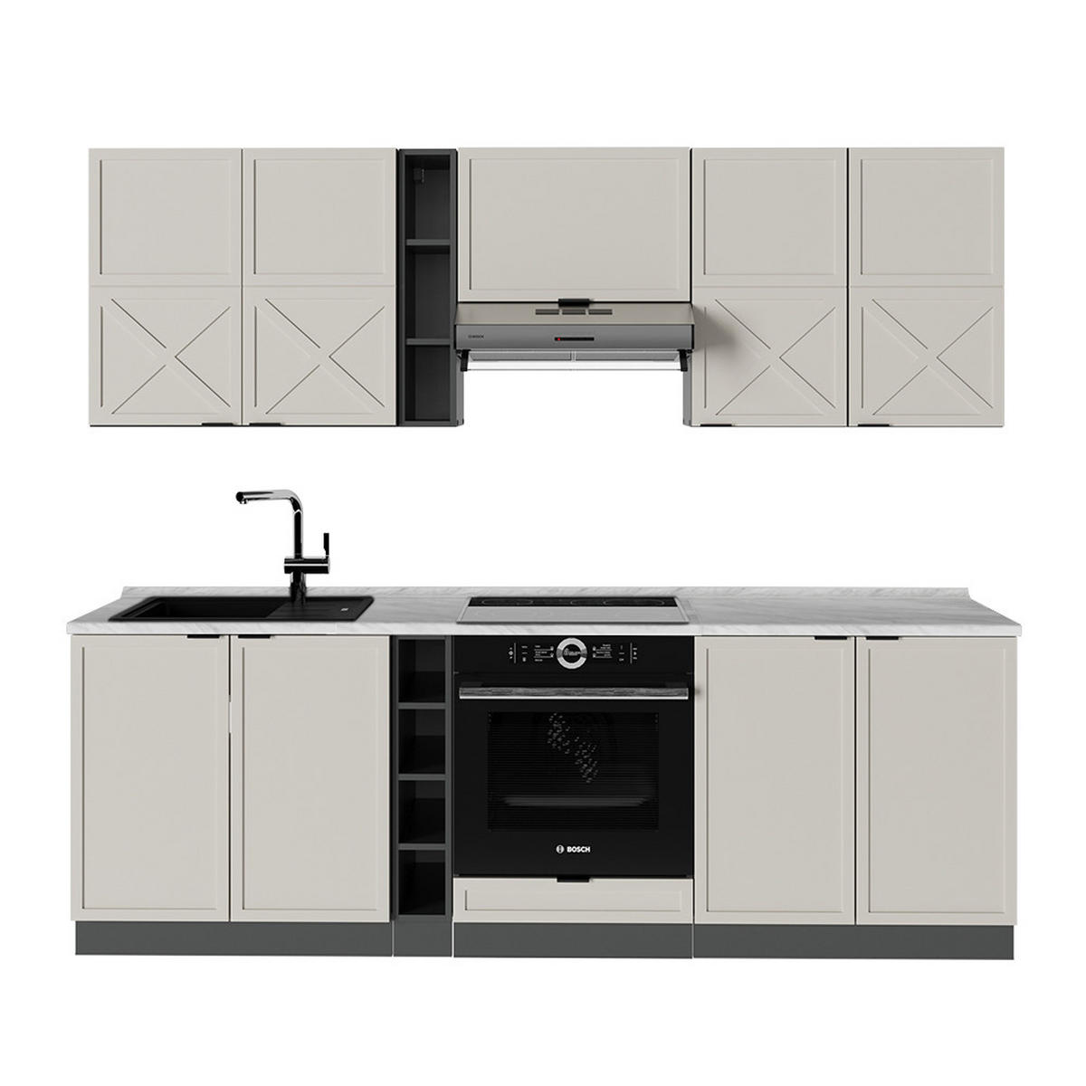 KÜCHENZEILE Fame-Line GrauBeige/Anthrazit 235 cm, AP Marmor - Anthrazit/Grau, Holzwerkstoff (235/81.6/60cm) - Vicco