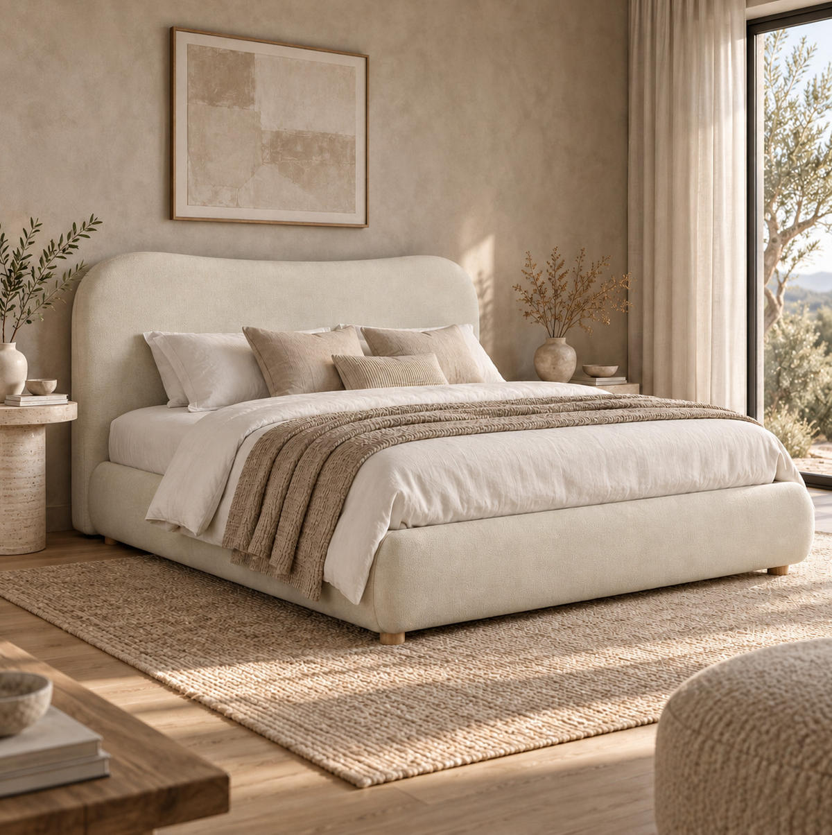 POLSTERBETT aus Chenille 160x200 cm Beige mit hydraulischem Bettkasten und Lattenrost - Beige, Textil (160/200cm) - Modfu
