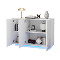 SIDEBOARD 120/40/75 cm, Weiß Hochglanz, LED-Sockel, 3 Türen mit verstellbaren Einlegeböden, Weiß - Weiß, Holzwerkstoff (120/75/40cm) - Redom