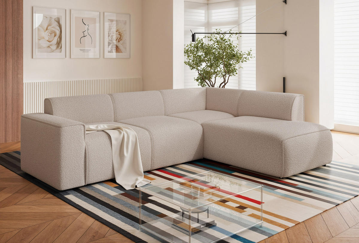 ECKSOFA ZAVO Feiner Mischstoff in Beige - Beige, Holzwerkstoff/Kunststoff (310/218cm) - Idohome
