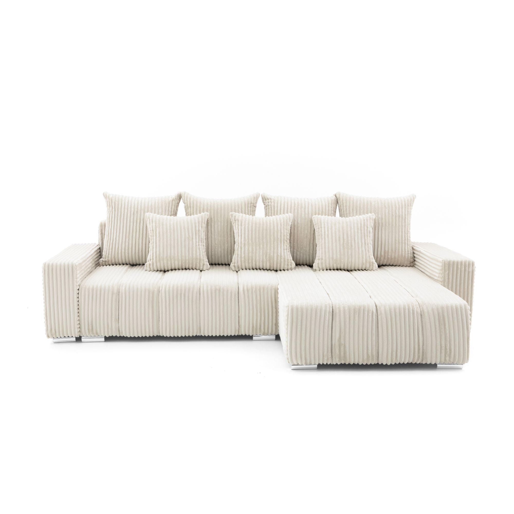 ECKSOFA PIANO L Rechts mit Schlaffunktion 137x234 Cord Creme - Silberfarben/Creme, Holz/Textil (178/278cm) - Muffo
