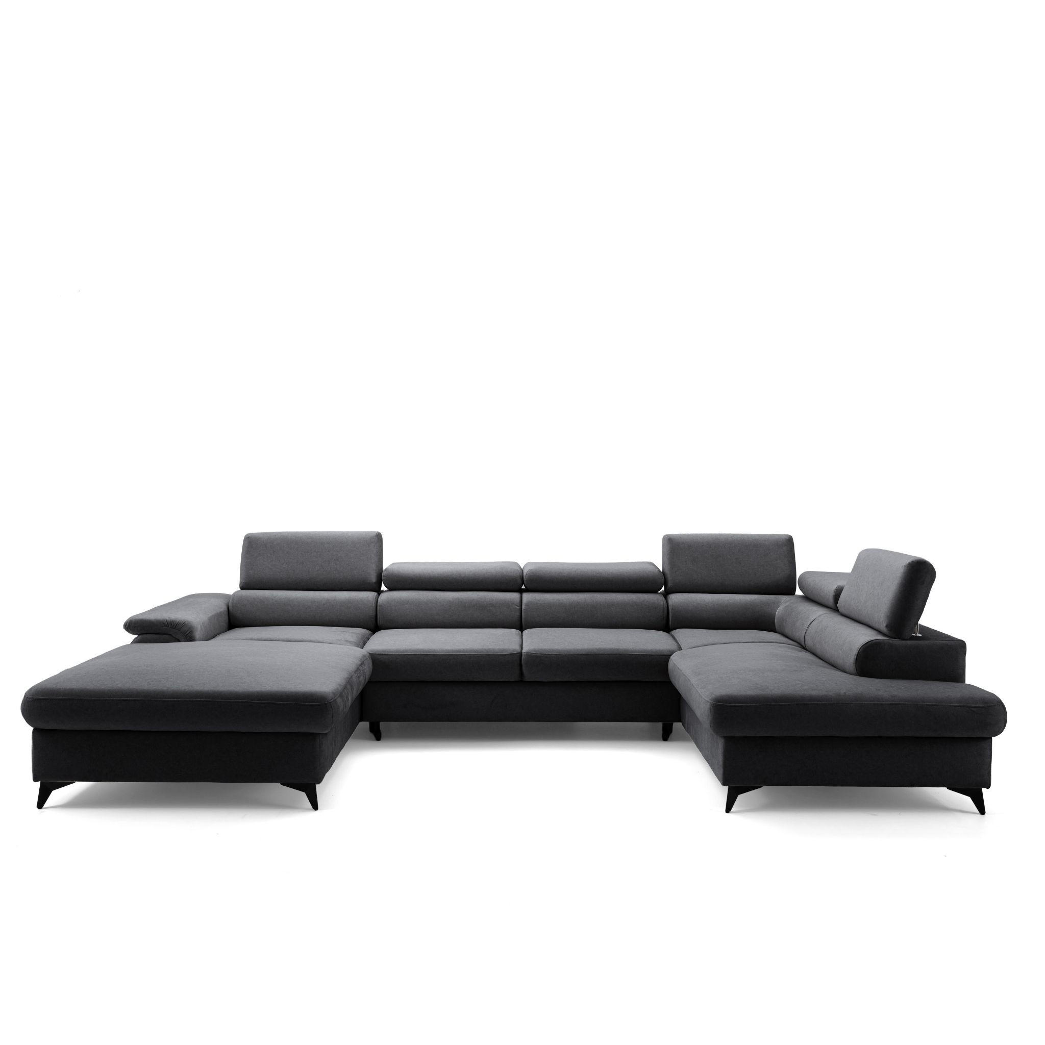 ECKSOFA U-Form PLAZA U Rechts mit Schlaffunktion 125x256 Velours Anthrazit - Anthrazit/Schwarz, Holz/Kunststoff (210/95/350cm) - Muffo