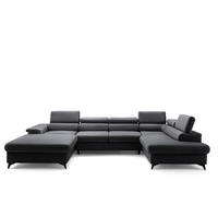 ECKSOFA U-Form PLAZA U Rechts mit Schlaffunktion 125x256 Velours Anthrazit - Anthrazit/Schwarz, Holz/Kunststoff (210/95/350cm) - Muffo