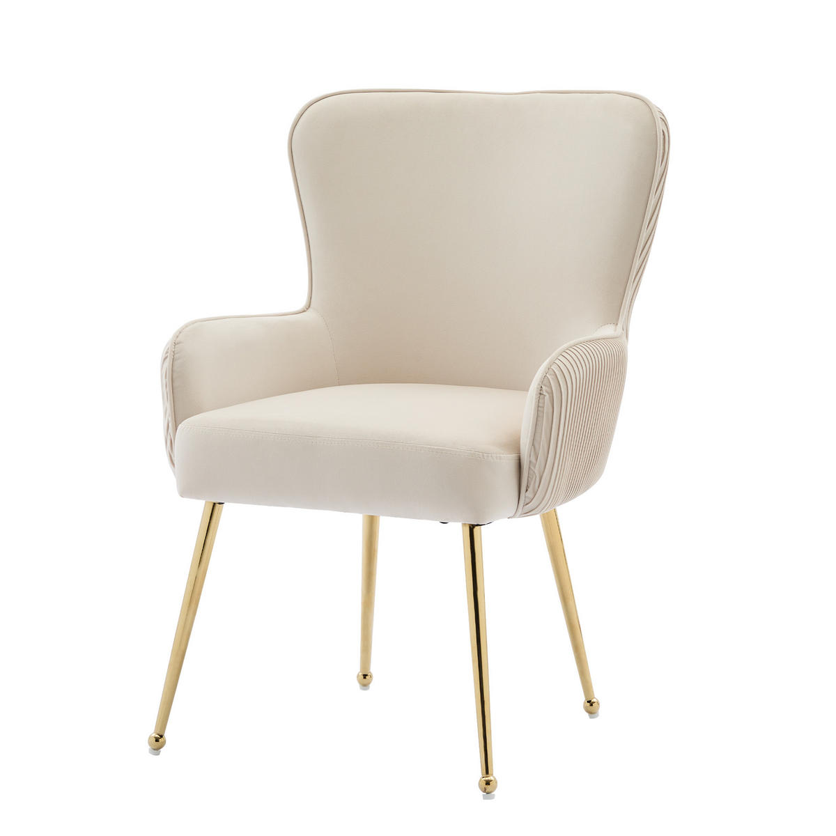 ESSZIMMERSTUHL 2er-Set, Beige, Samt, Armlehnen, goldene Beine - Beige/Goldfarben, Textil (53/83/57cm)
