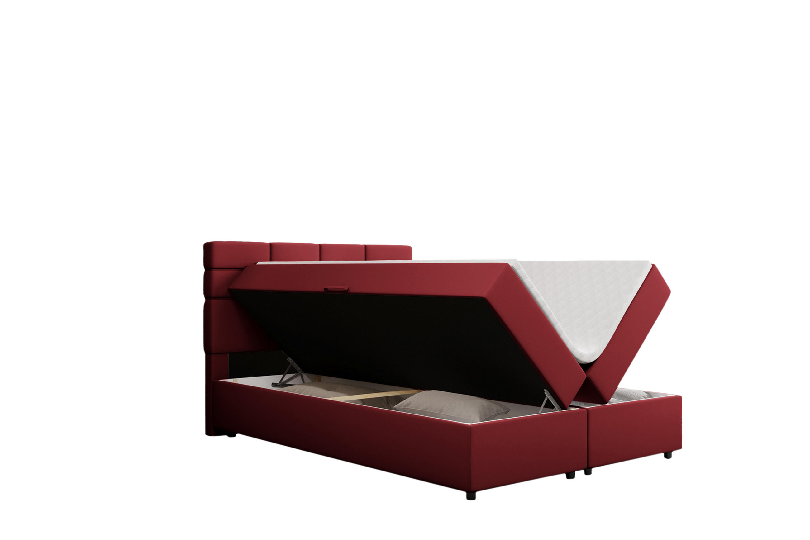 BOXBETT Reve 140 x 200 cm mit Bettkasten und Lattenrost ohne matratze - rot - Hellgrau, Holz (140/200cm) - Panda Möbel