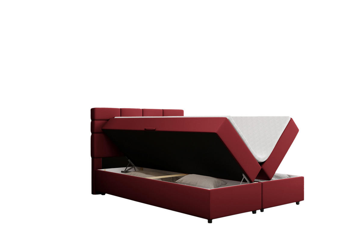 BOXBETT Reve 140 x 200 cm mit Bettkasten und Lattenrost ohne matratze - rot - Hellgrau, Holz (140/206cm) - Panda Möbel