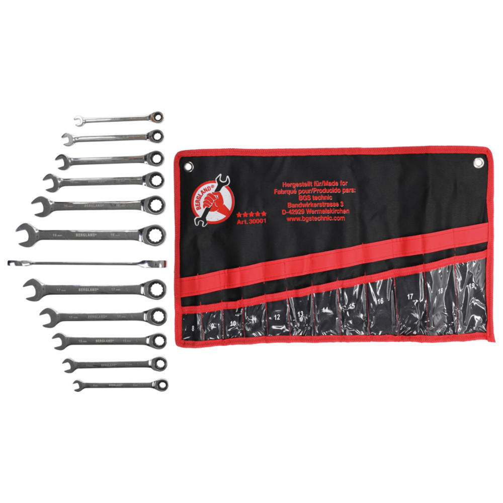 RATSCHENRING-MAULSCHLÜSSEL-SATZ, 12-teilig, 8-19 mm - Multicolor, Kunststoff (360/75/75cm) - BGS technic