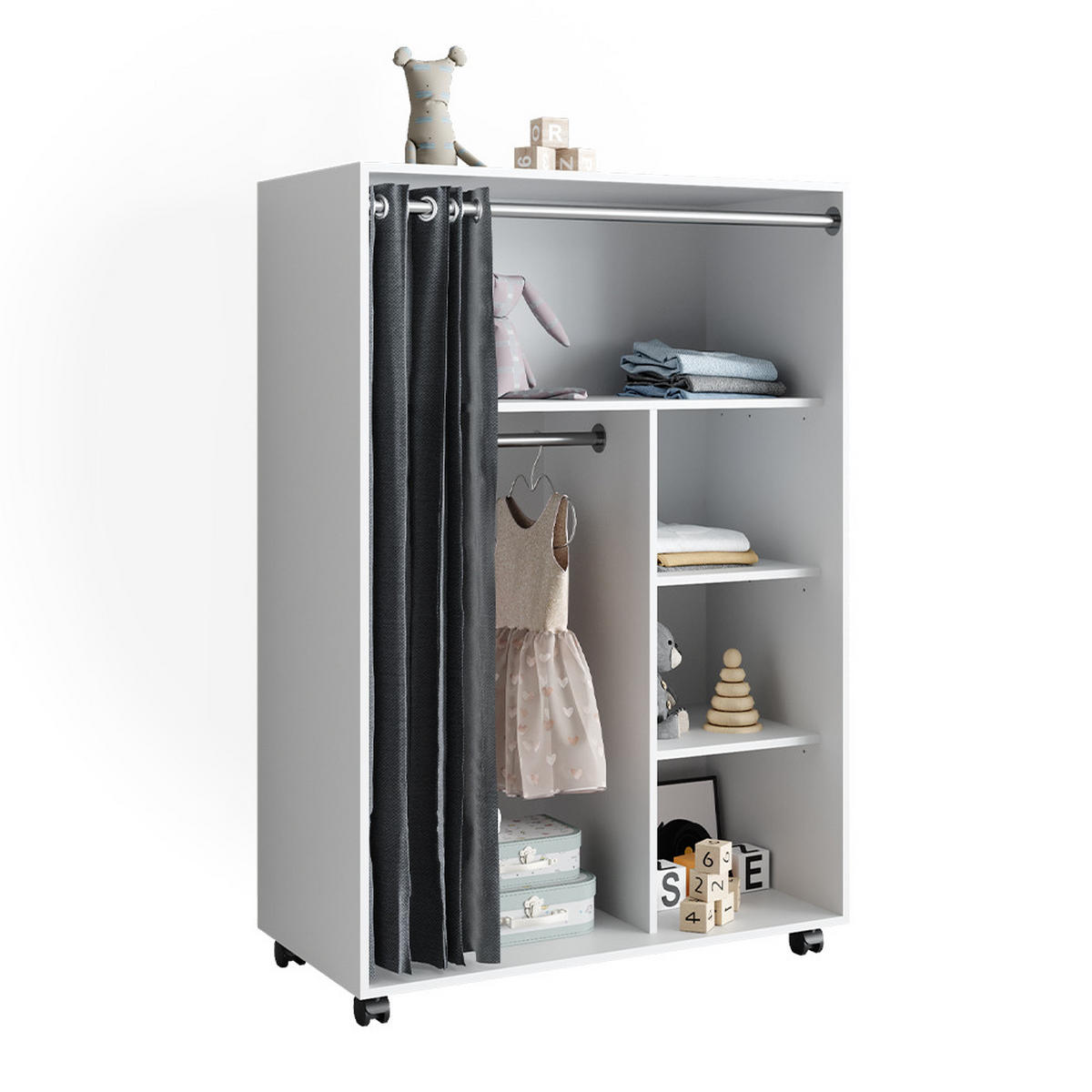 KLEIDERSCHRANK Doros Weiß 100 x 146.6 cm offen, mit Rollen - Weiß, Holzwerkstoff (100/146.6/50cm) - Vicco